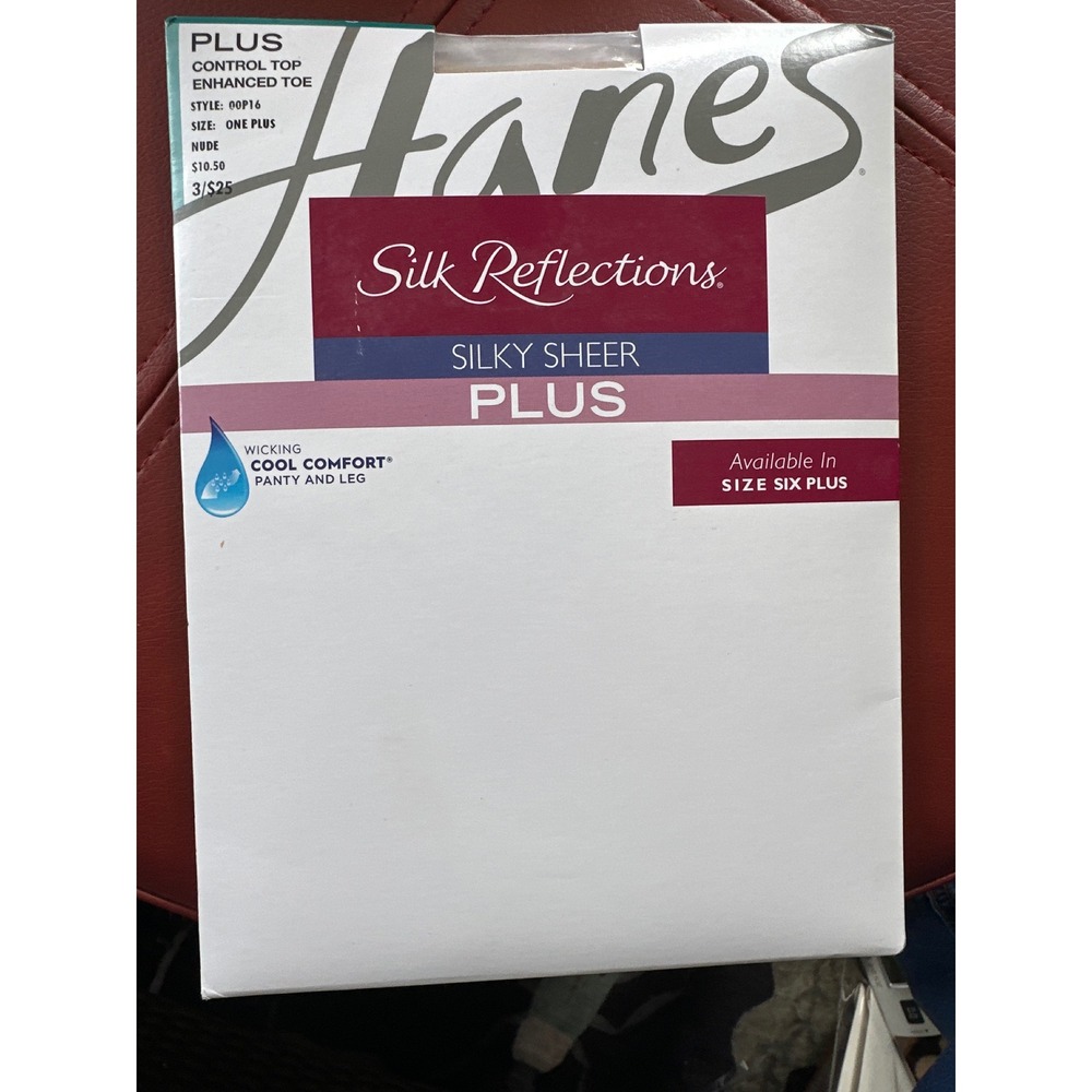 Hanes Silk Reflections Plus Silky Sheer Control Top Pantyhose Nude Size One Plus